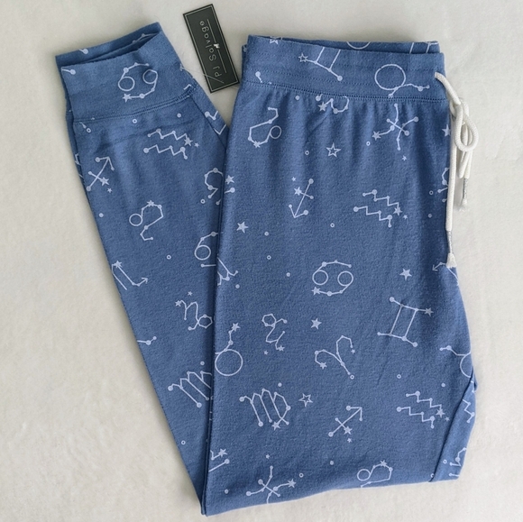 PJ Salvage Lounge Joggers Astrology Print Brushed Stretch Knit Blue White M NWT - Picture 2 of 13
